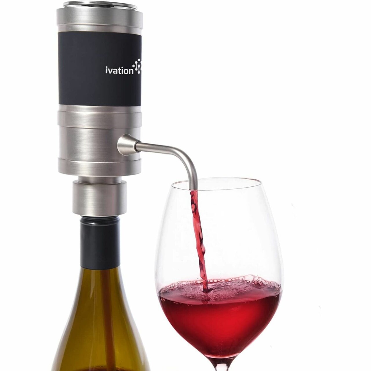 Ivation Wine Aerator and Dispenser Spout, Stainless Steel Electric Wine Pourer and Stopper